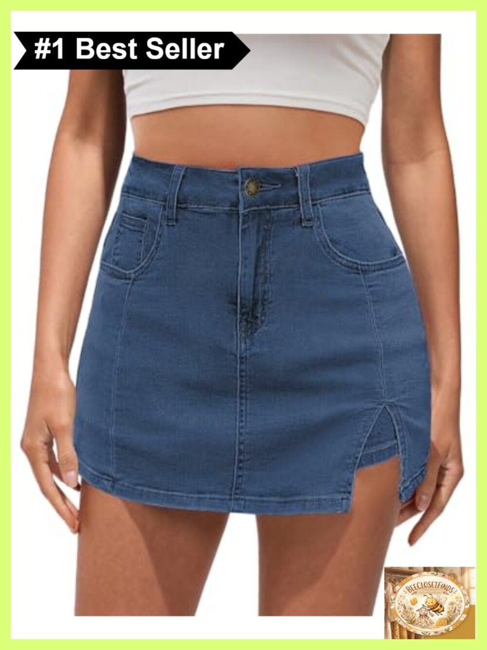 High Waisted Jean Skort with Slit Trendy Summer Denim Skorts